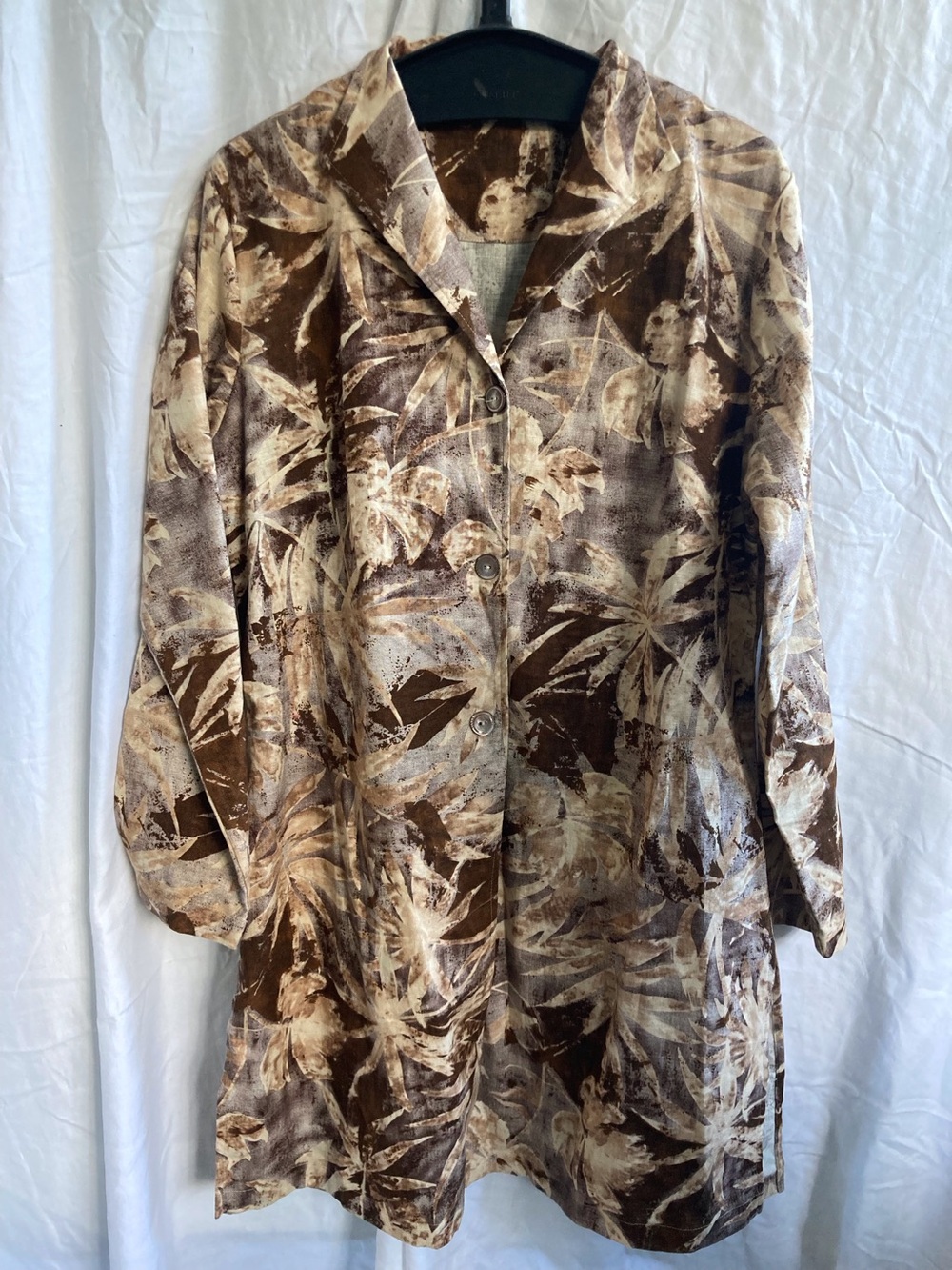 Coldwater Creek Vintage 2004 Linen Earth Tones Botanical Print Duster Like New